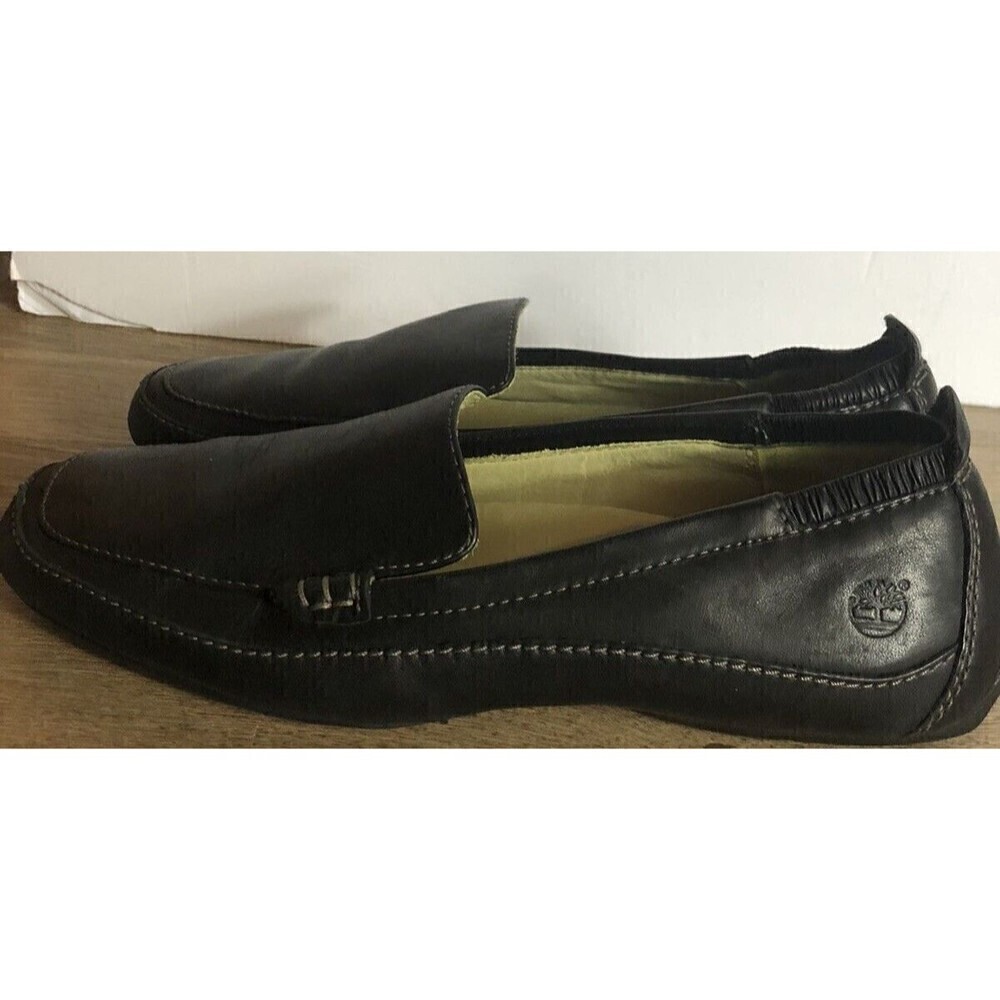 Timberland Womans Comforia Size 10M Black Leather Slip On Loafers Shoes